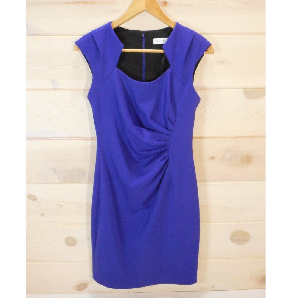 Calvin Klein Dress Women 4 Sheath Horseshoe Neckline Ruched Career Blue-Violet